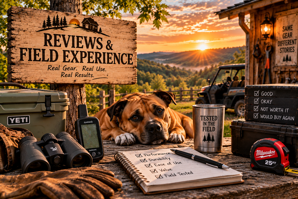 Reiner with homestead gear and equipment representing reviews and real-world field experience at Pappy’s Place.
