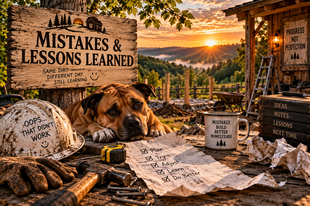 Reiner beside project plans and tools representing mistakes and lessons learned while building Pappy’s Place.